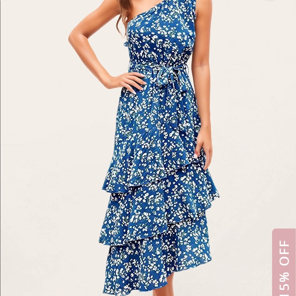 Blue One Shoulder MIDI Dress